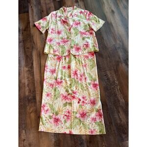 Alfred Dunner Floral Skirt & Blouse Set Petite 12P Top , 10P Skirt Pink Green